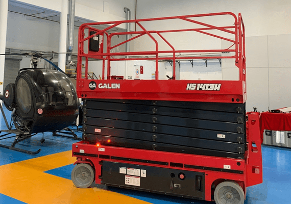 Scissor lift for aircraft maintenance and aerospace manufacturing facilities