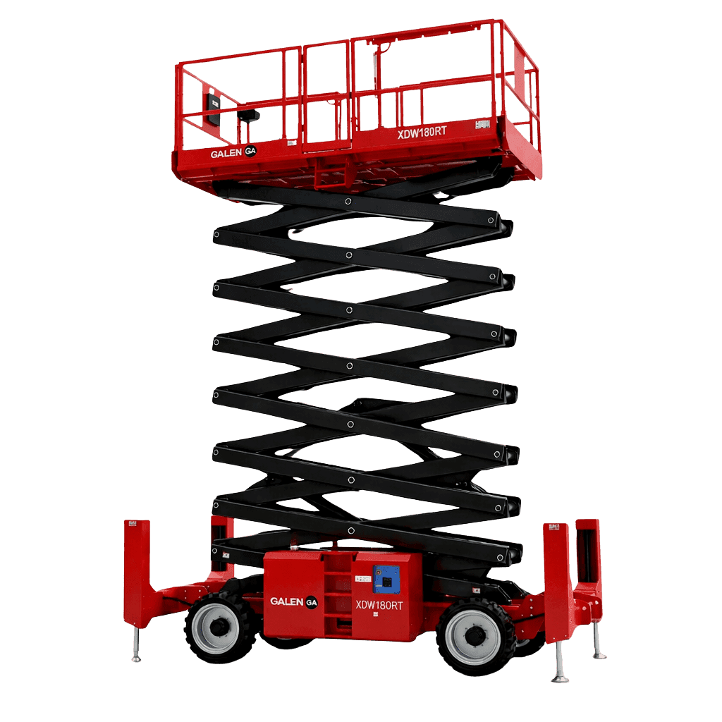 Galen Equipment XDW180RT 4 çeker arazi tipi makaslı platform, açık alan inşaat sahaları için - makaslı platform, manlift